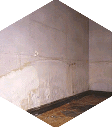 A wall with a tide mark indicating there is rising damp
